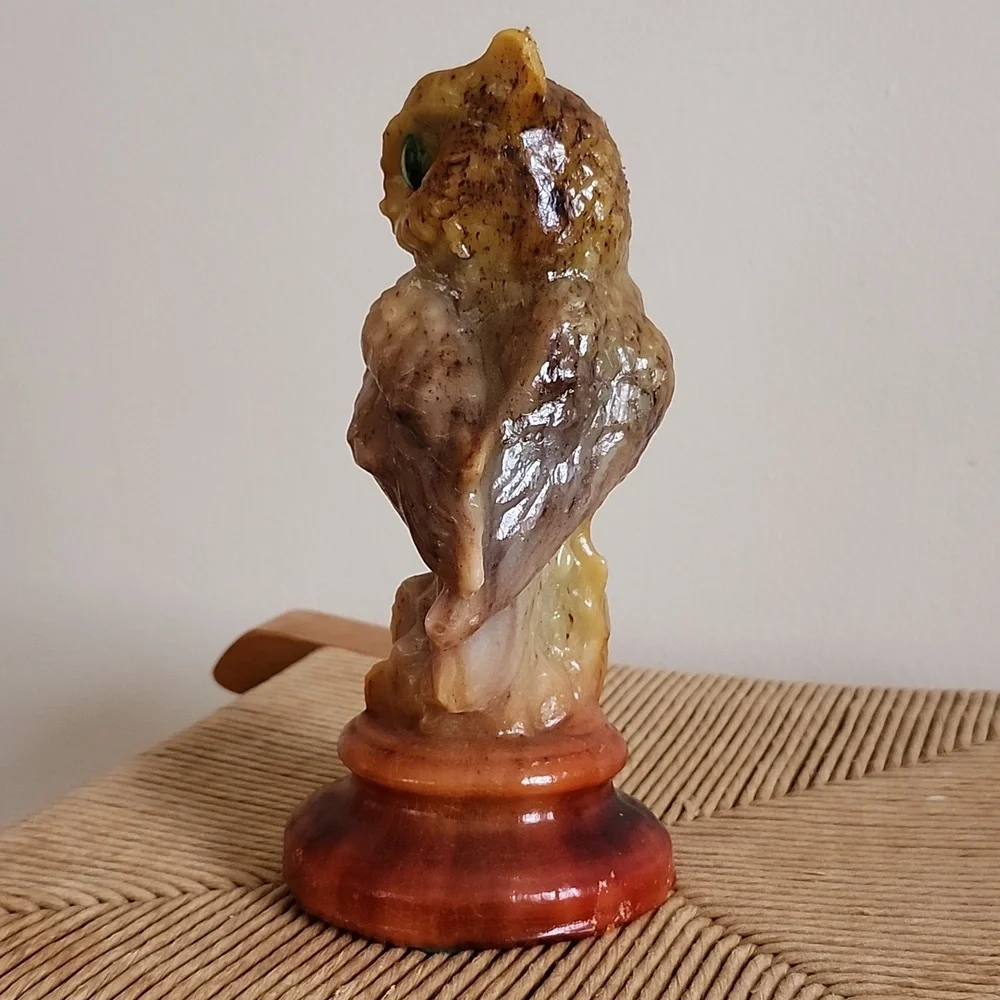 Owl Shaped Candle - Brown and Cream Green Eyes 1970s